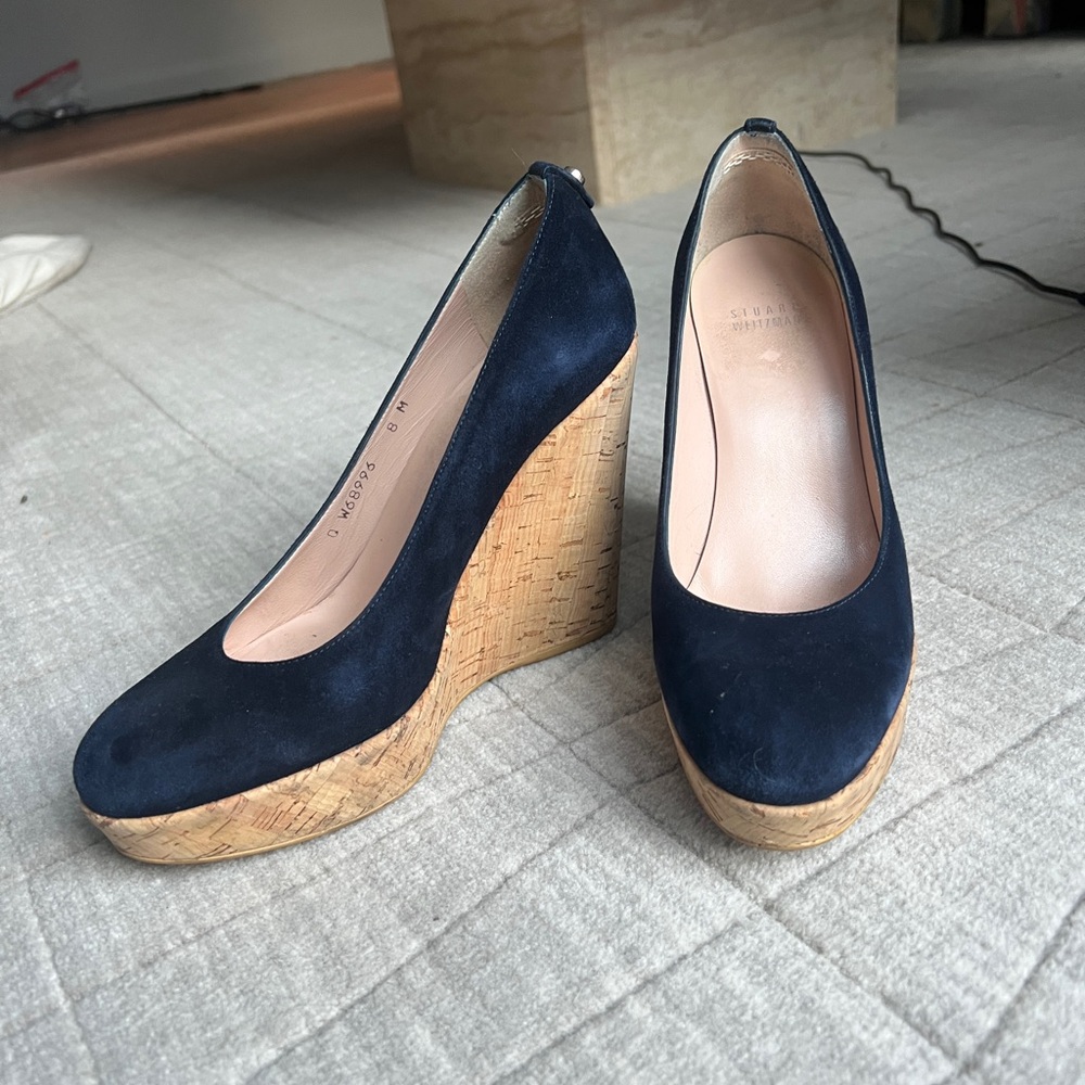 Stuart Weitzman Navy Suede Wedges Corkswoon